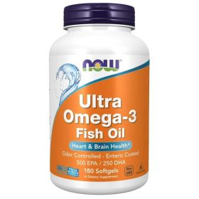 NOW Supplements, Ultra Omega-3 Molecularly Distilled and Enteric Coated, 180 Softgels