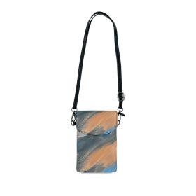 Abstract Blue Orange Grey Pattern Crossbody Cell Phone Wallet Purse